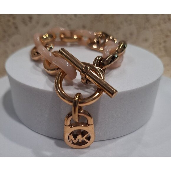 EUC Michael Kors Fulton Gold-Tone and Blush Links Toggle Bracelet - Picture 7 of 7